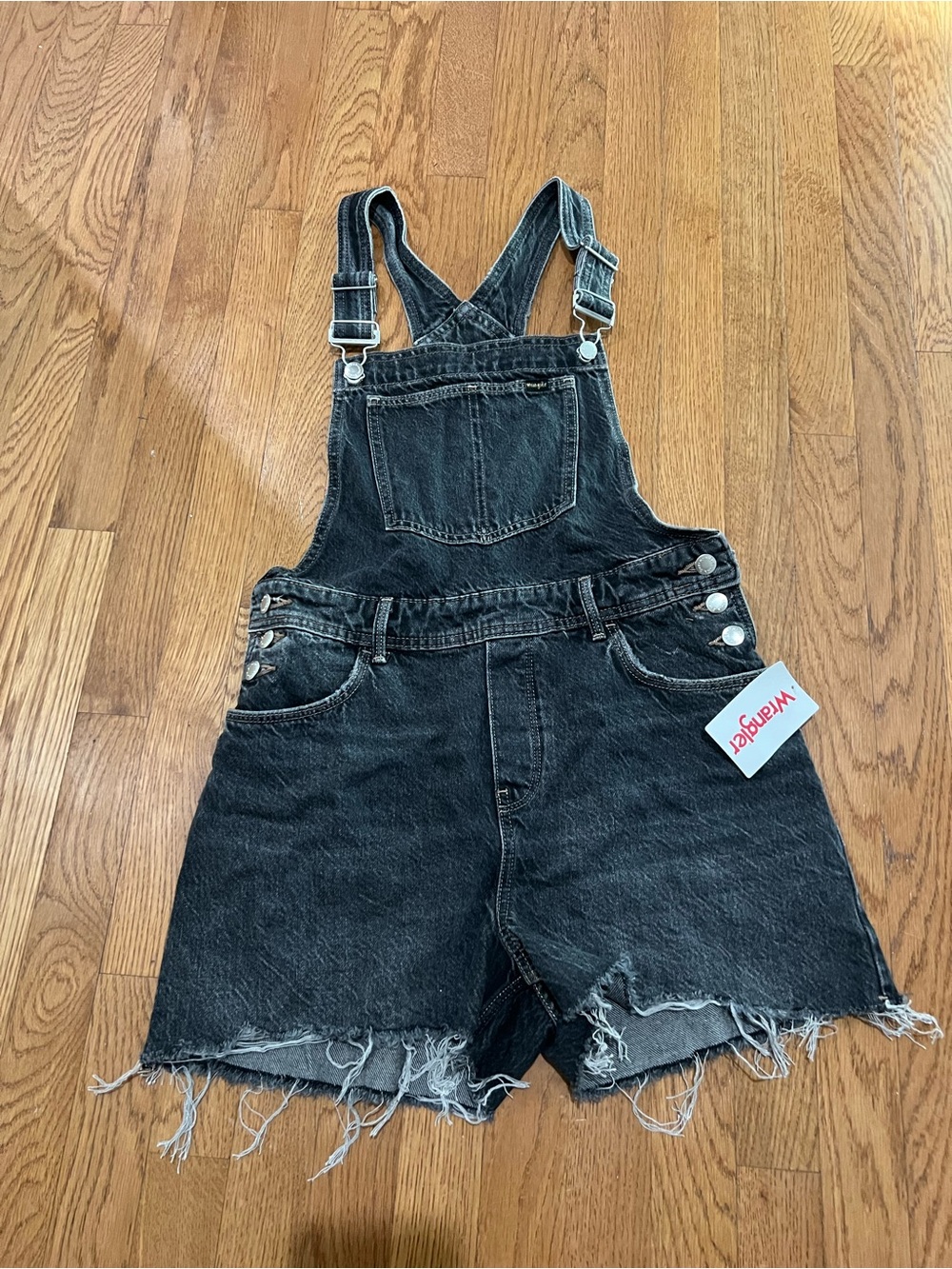 Wrangler Black Denim Short Overalls with Contrast Stitching
